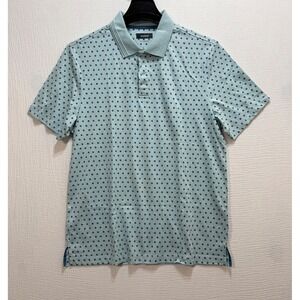 Alfani Polo Shirt Mens M Blue Geometric Dot Short Sleeve Cotton Preppy Office